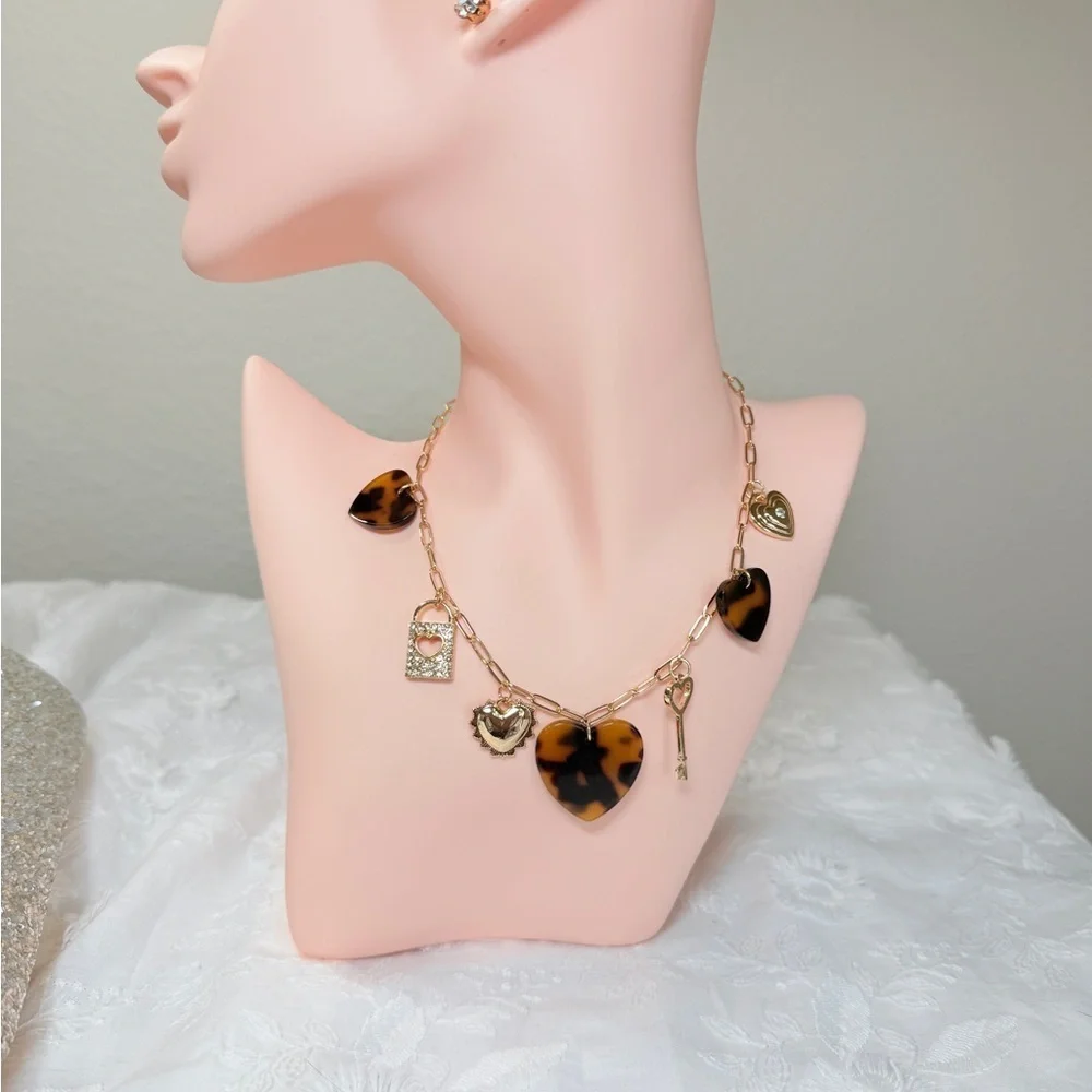 Gold and Brown Heart Charm Necklace